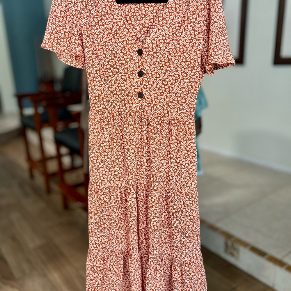 Monteau Red Floral Midi Dress